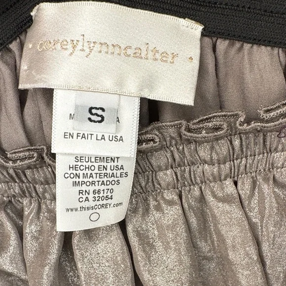 Corey Lynn Calter Shiny Stretch Metallic Silver Pewter A-Line Skirt w pockets- S - Picture 2 of 10